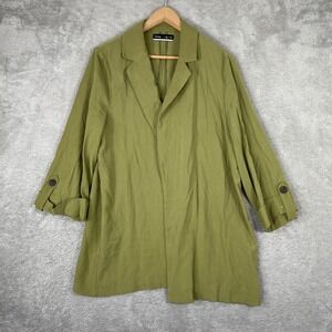 Lefties Blazer Womens XL Green Open Front Roll Tab Sleeve Lightweight Jacket